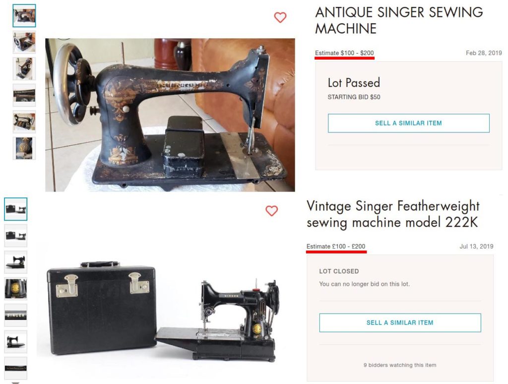 Almost identical estimates for a rusty boat anchor and an amazing Featherweight 222K. Liveauctioneers.com
