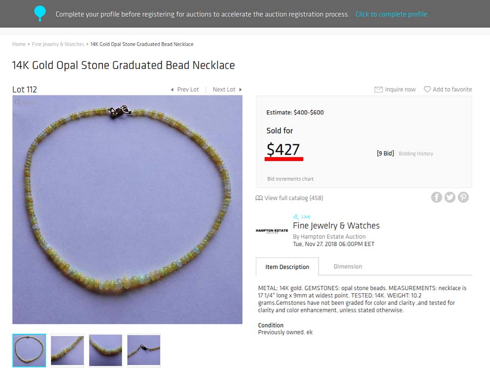 Opal necklace at Bidsquare auction site