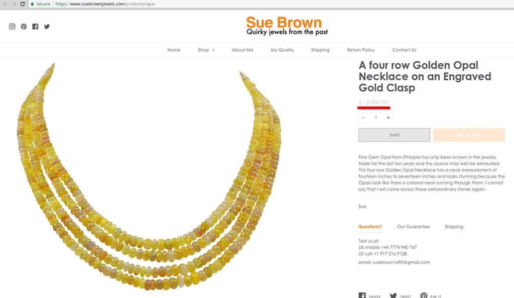 A four-row Ethiopian opal necklace at Sue Brown Jewels