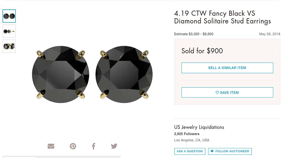 10K Yellow gold earrings with black diamonds at Liveauctioneers auction site